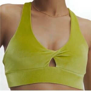 Fabletics Oasis Twist Front Velour Sports Bra XL Green Spandex Luxury Bodycon